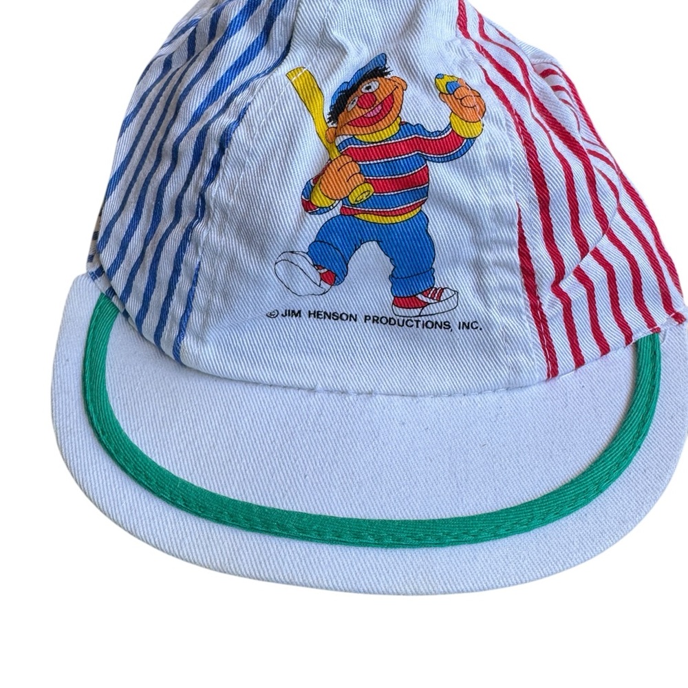 Kids Vintage Sesame Street Ernie Striped Cap Hat- Red, Blue, Green